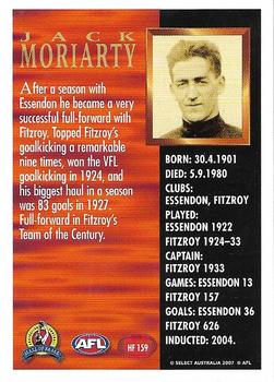 2007 Select AFL Supreme - Hall of Fame Series 3 #HF159 Jack Moriarty Back